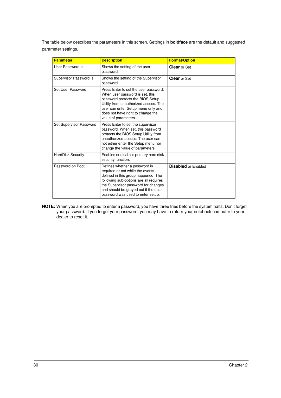 Acer 6293 manual Clear or Set 