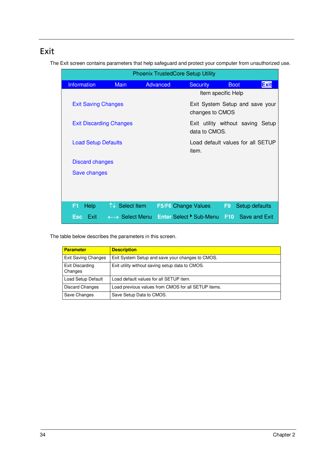 Acer 6293 manual Exit 