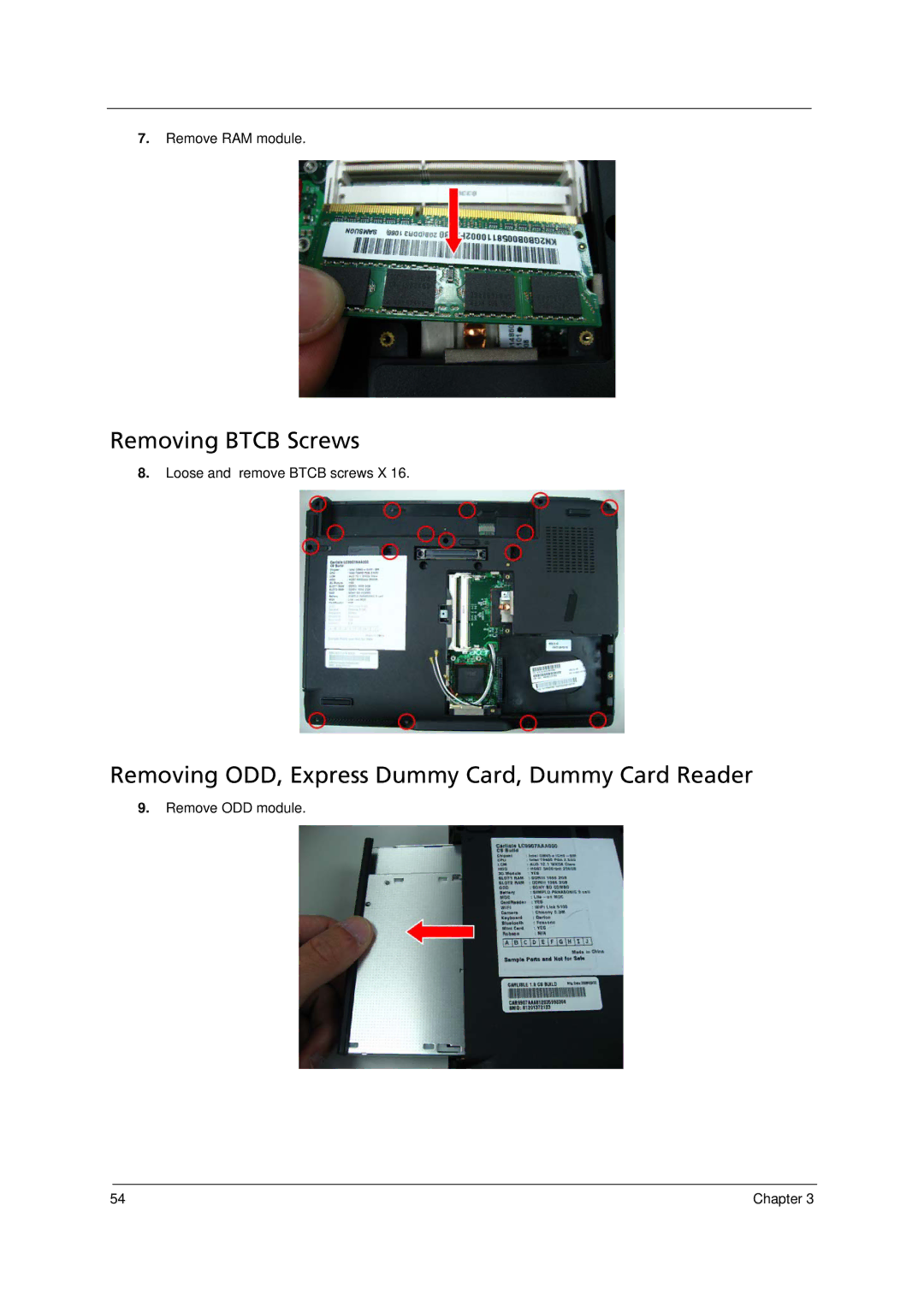 Acer 6293 manual Removing Btcb Screws, Removing ODD, Express Dummy Card, Dummy Card Reader 