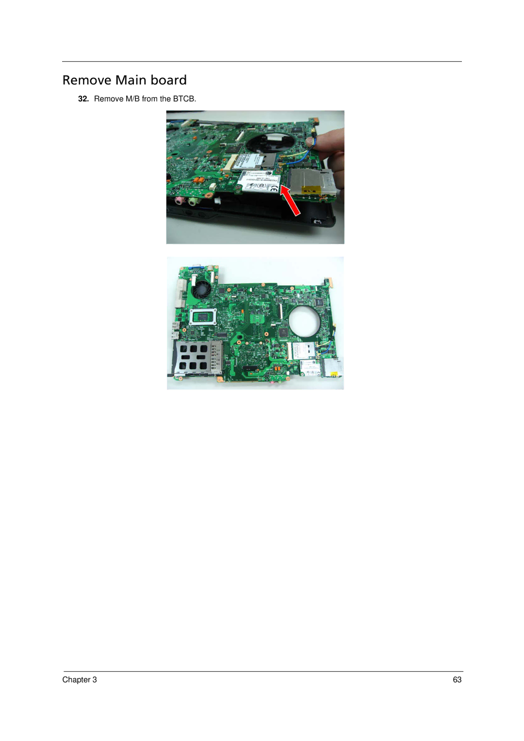 Acer 6293 manual Remove Main board 