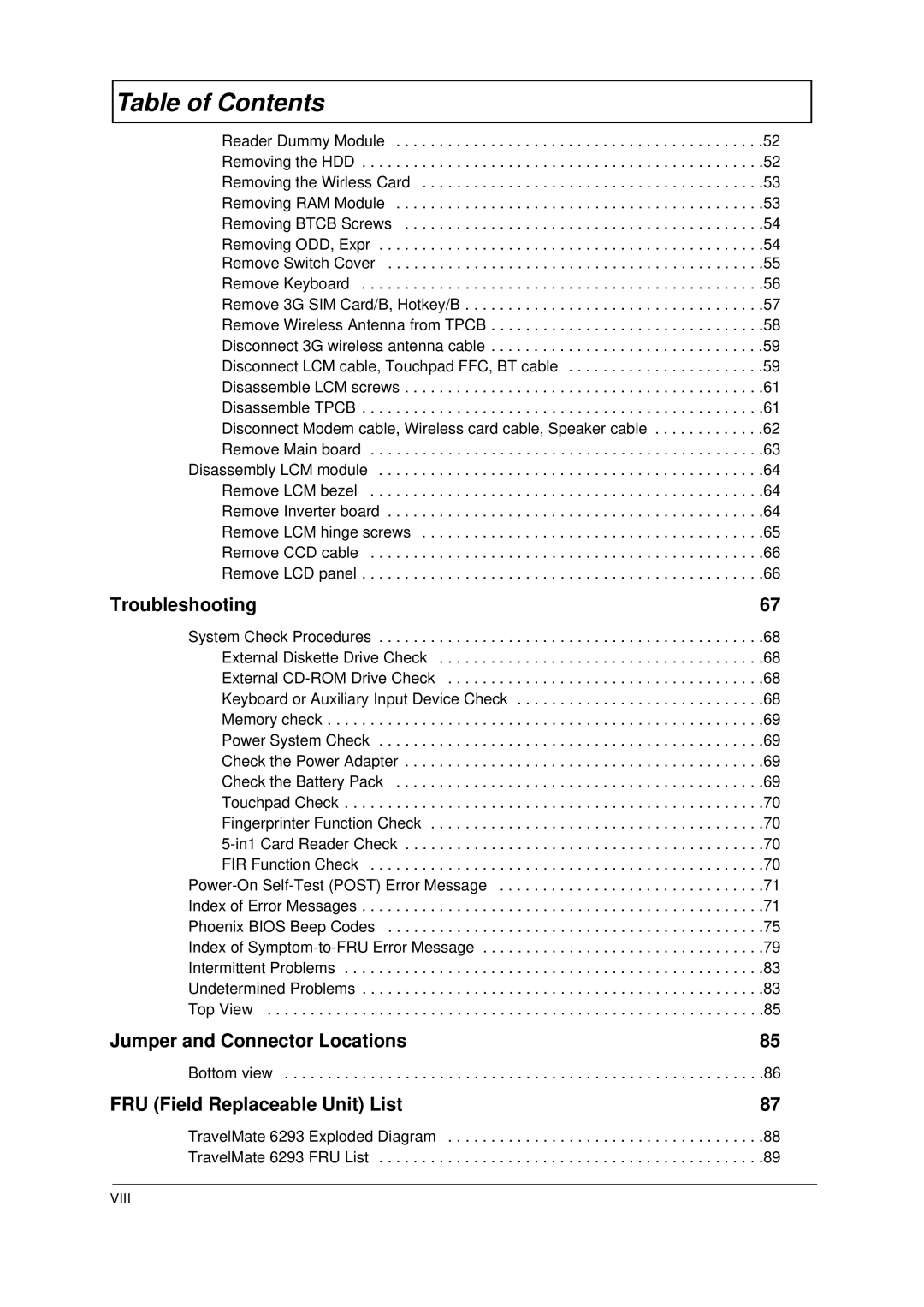 Acer 6293 manual Table of Contents 