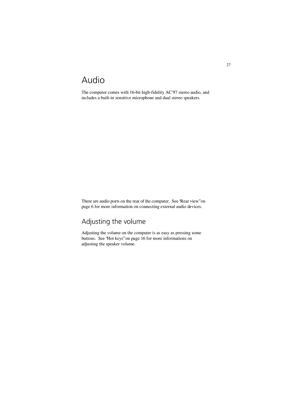 Acer 630 series manual Audio, Adjusting the volume 