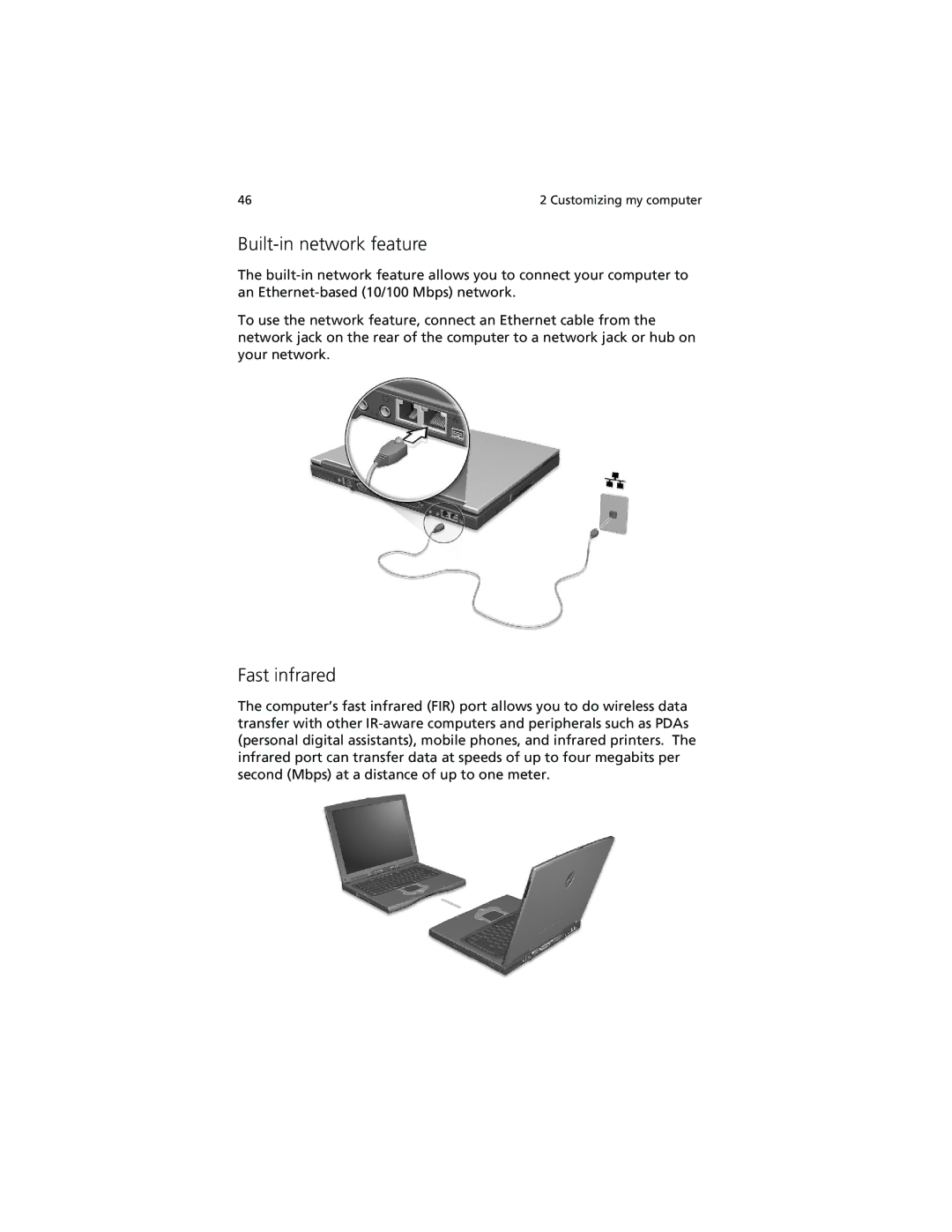 Acer 630 series manual Built-in network feature, Fast infrared 