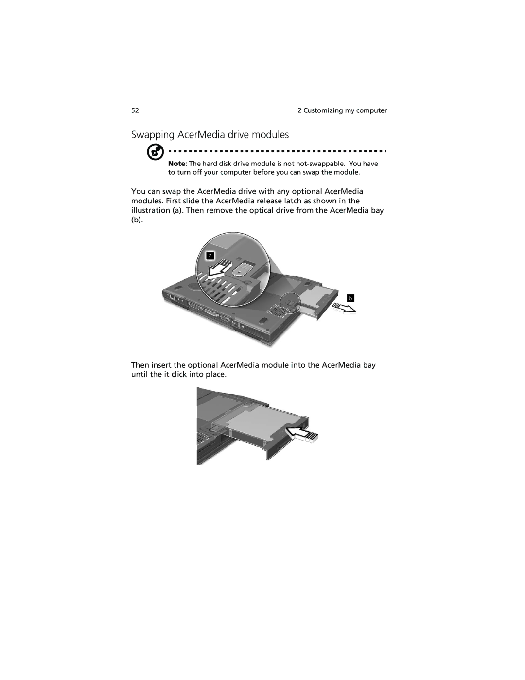 Acer 630 series manual Swapping AcerMedia drive modules 