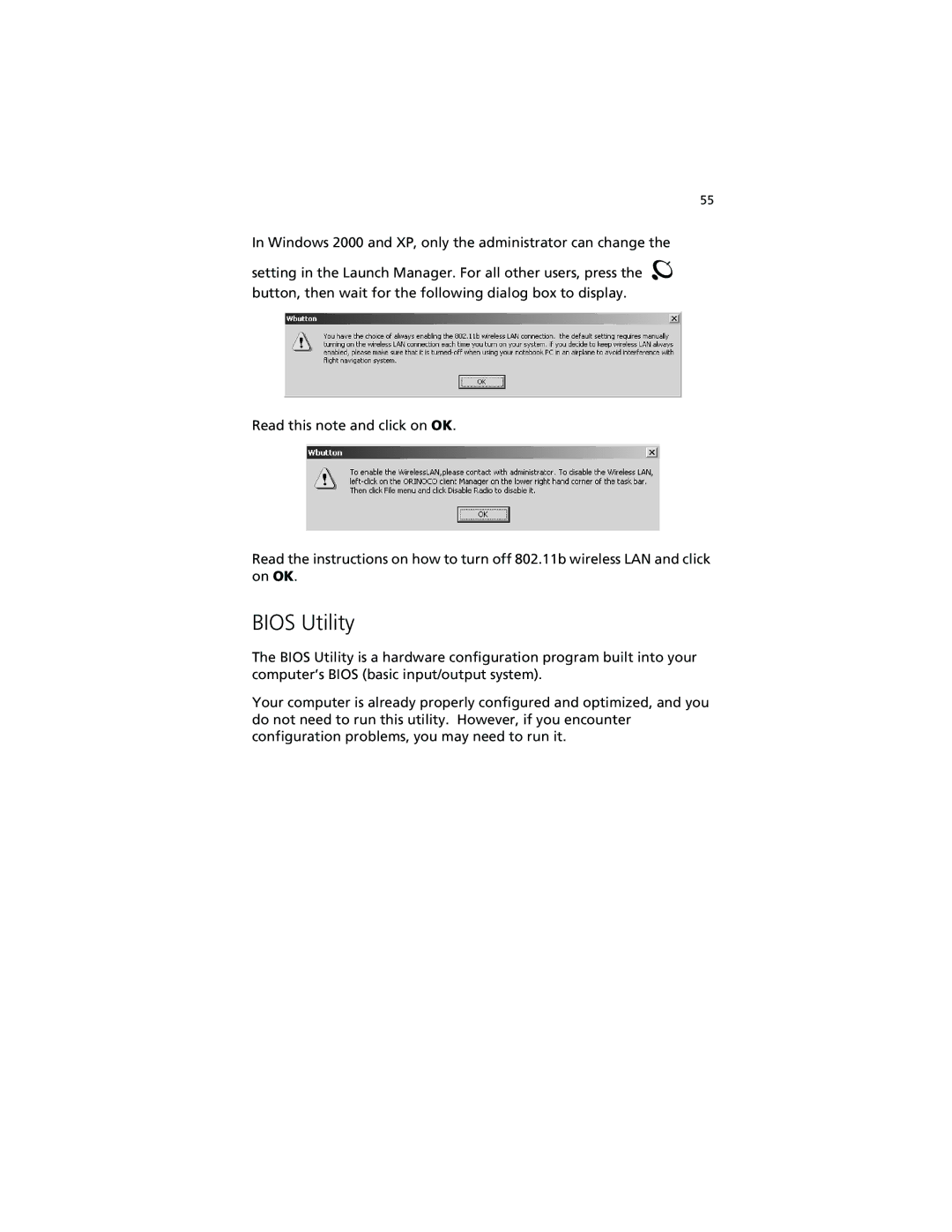 Acer 630 series manual Bios Utility 