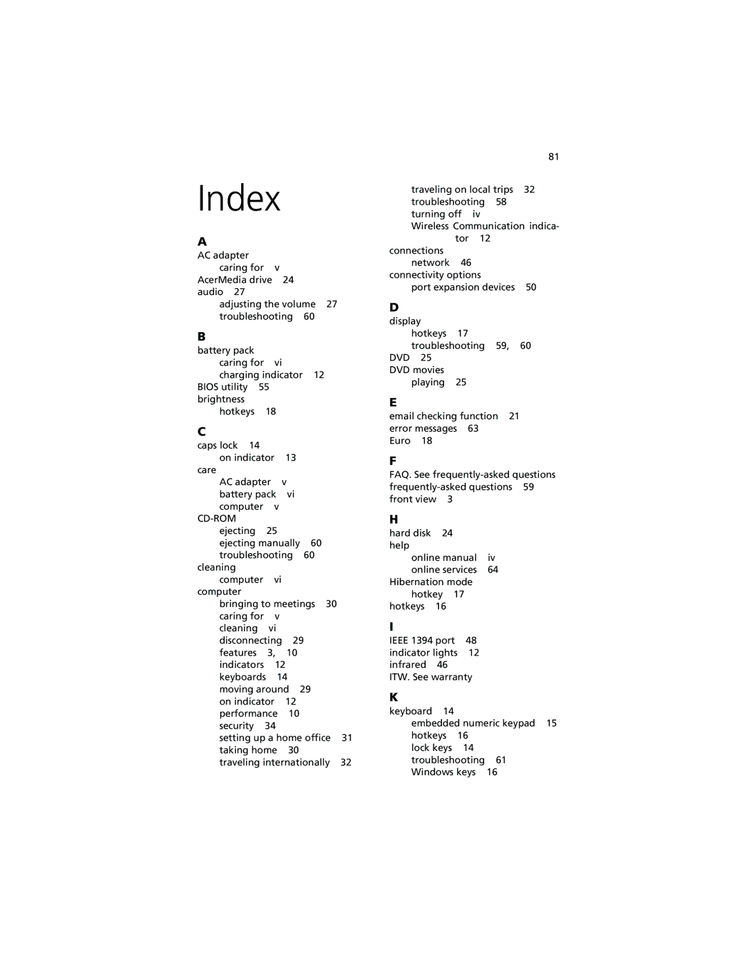 Acer 630 series manual Index 