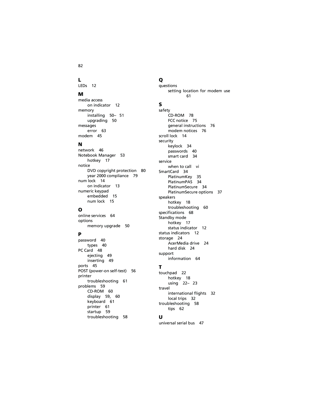 Acer 630 series manual Types 