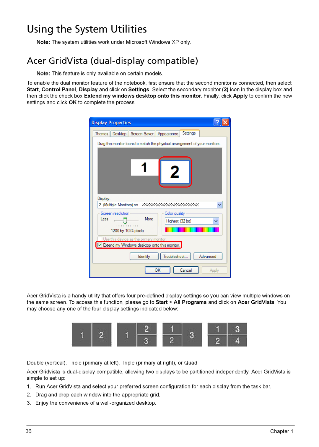 Acer 6410, 6460 manual Using the System Utilities, Acer GridVista dual-display compatible 