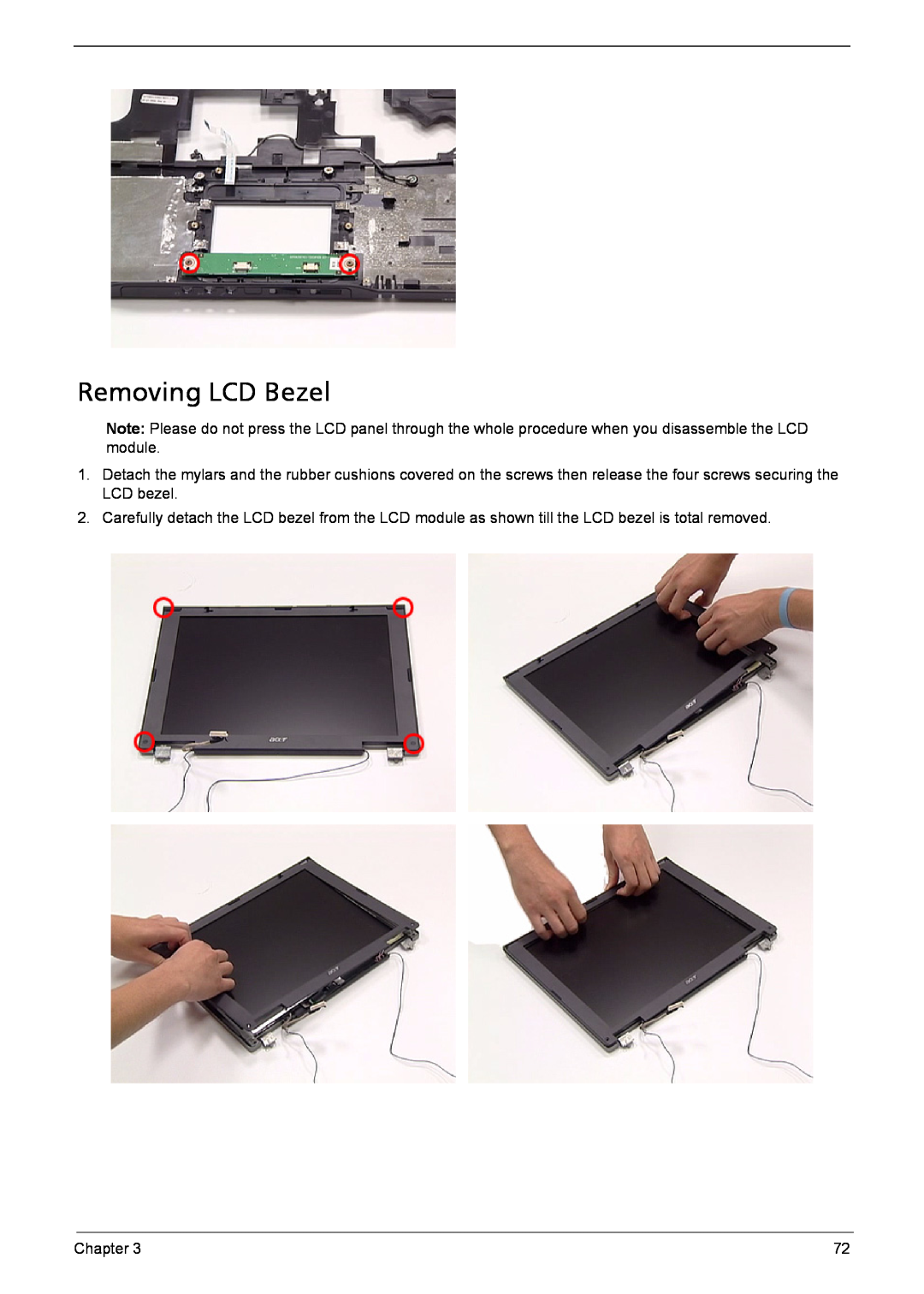 Acer 6410, 6460 manual Removing LCD Bezel 
