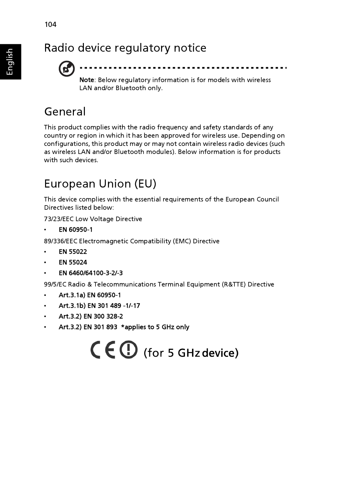 Acer 6460 Series, 6410 Series manual Radio device regulatory notice General, European Union EU, EN 6460/64100-3-2/-3 