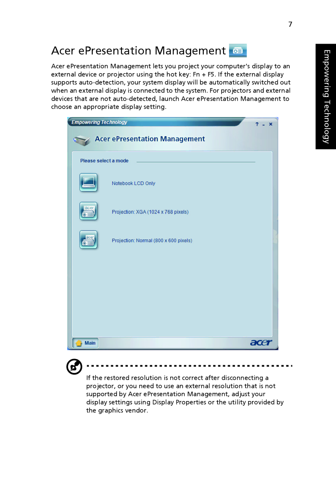 Acer 6410 Series, 6460 Series manual Acer ePresentation Management 