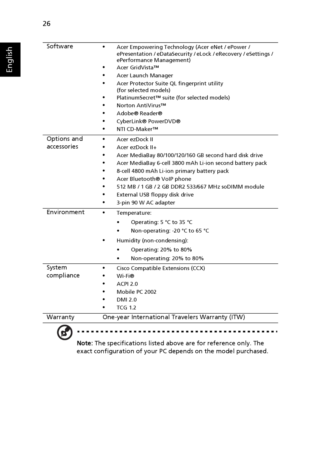 Acer 6460 Series, 6410 Series manual Options 