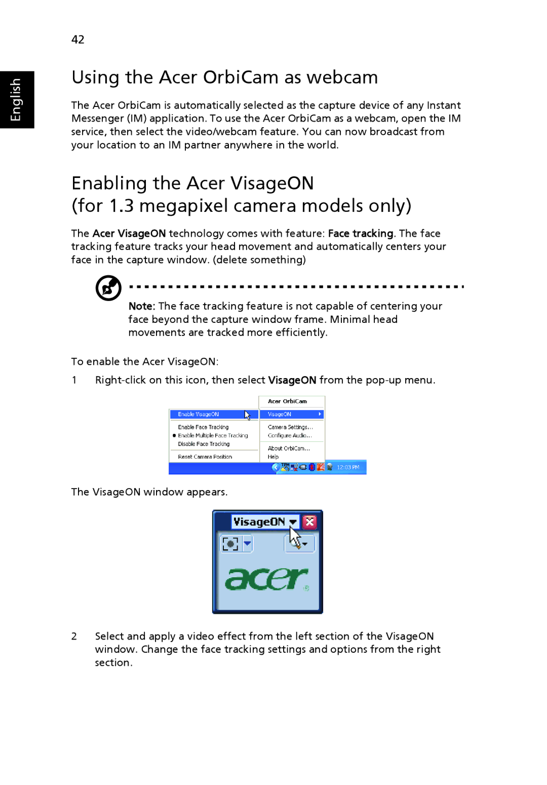 Acer 6460 Series, 6410 Series manual Using the Acer OrbiCam as webcam 