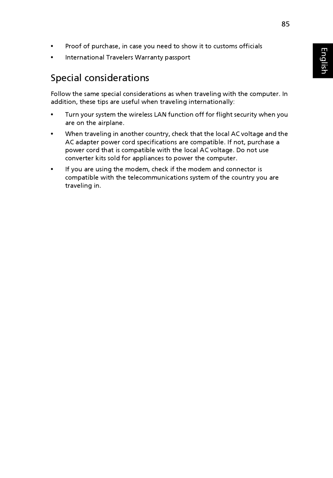 Acer 6410 Series, 6460 Series manual Special considerations 