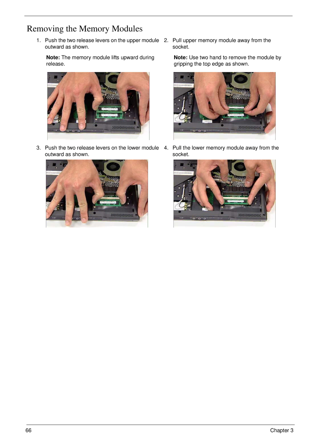 Acer 6492 manual Removing the Memory Modules 