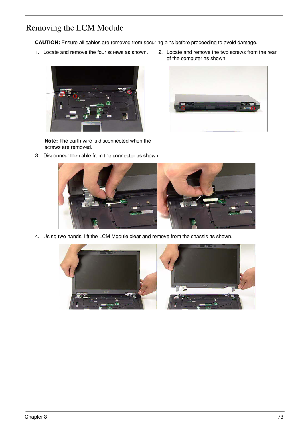 Acer 6492 manual Removing the LCM Module 