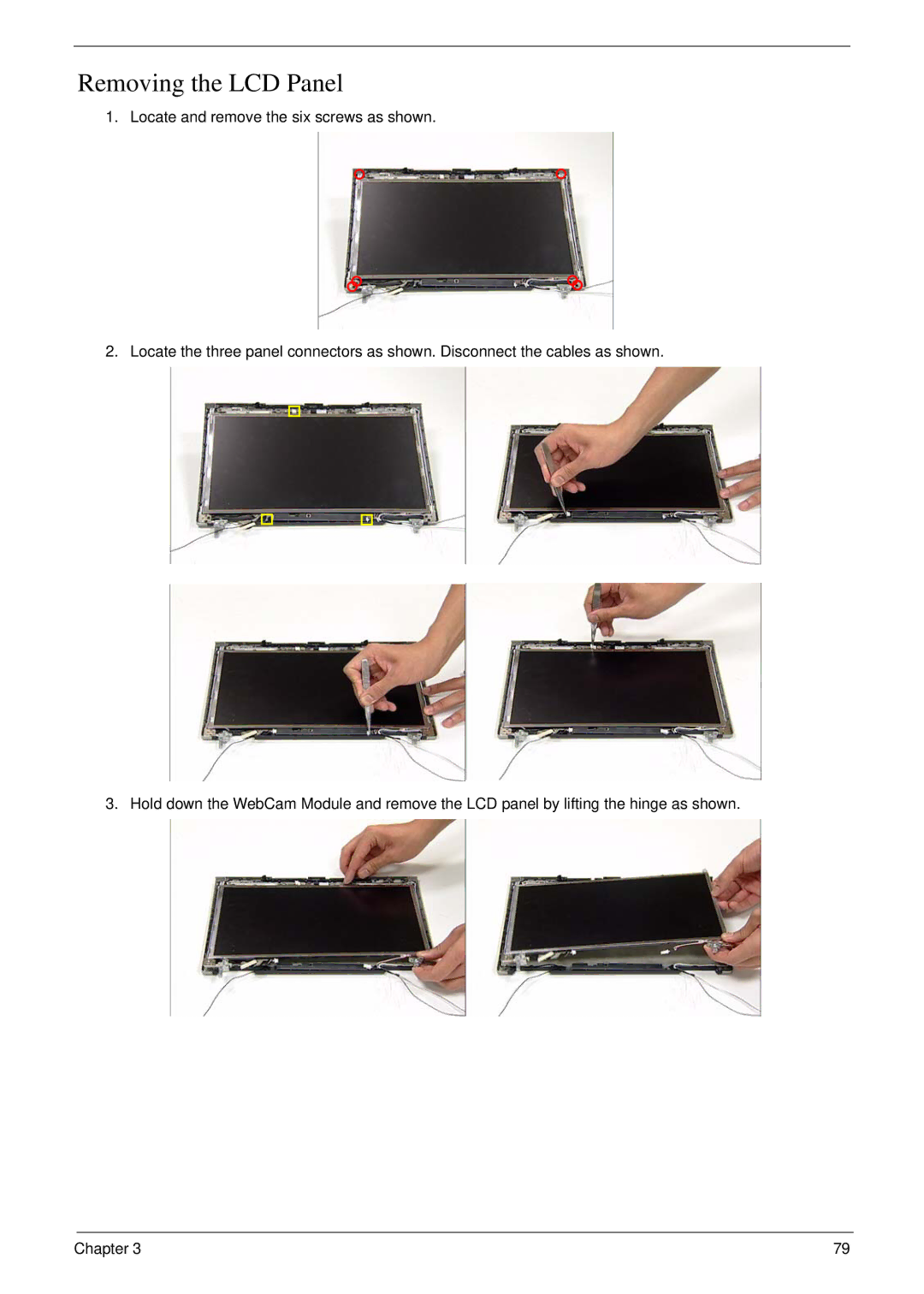 Acer 6492 manual Removing the LCD Panel 