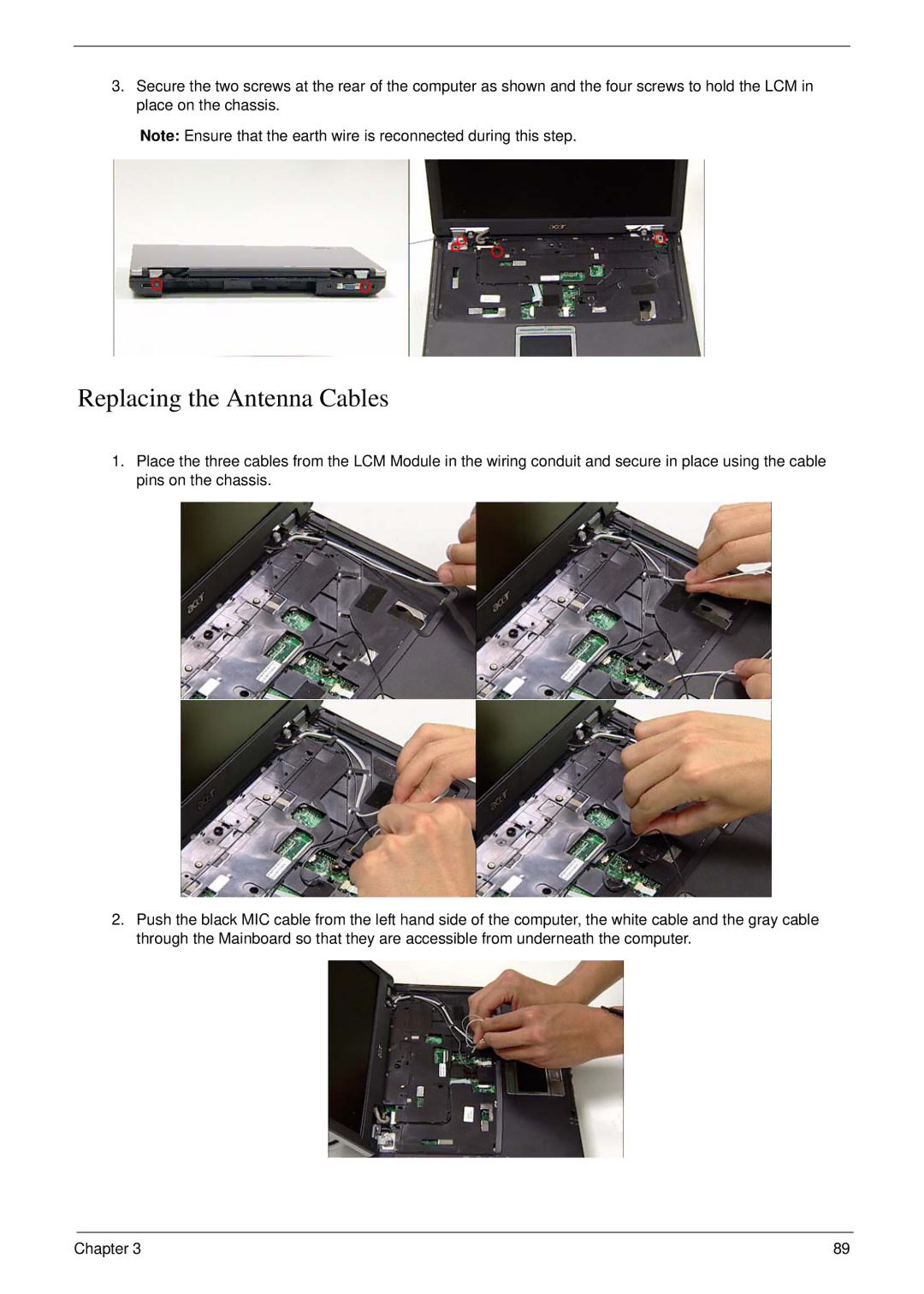 Acer 6492 manual Replacing the Antenna Cables 