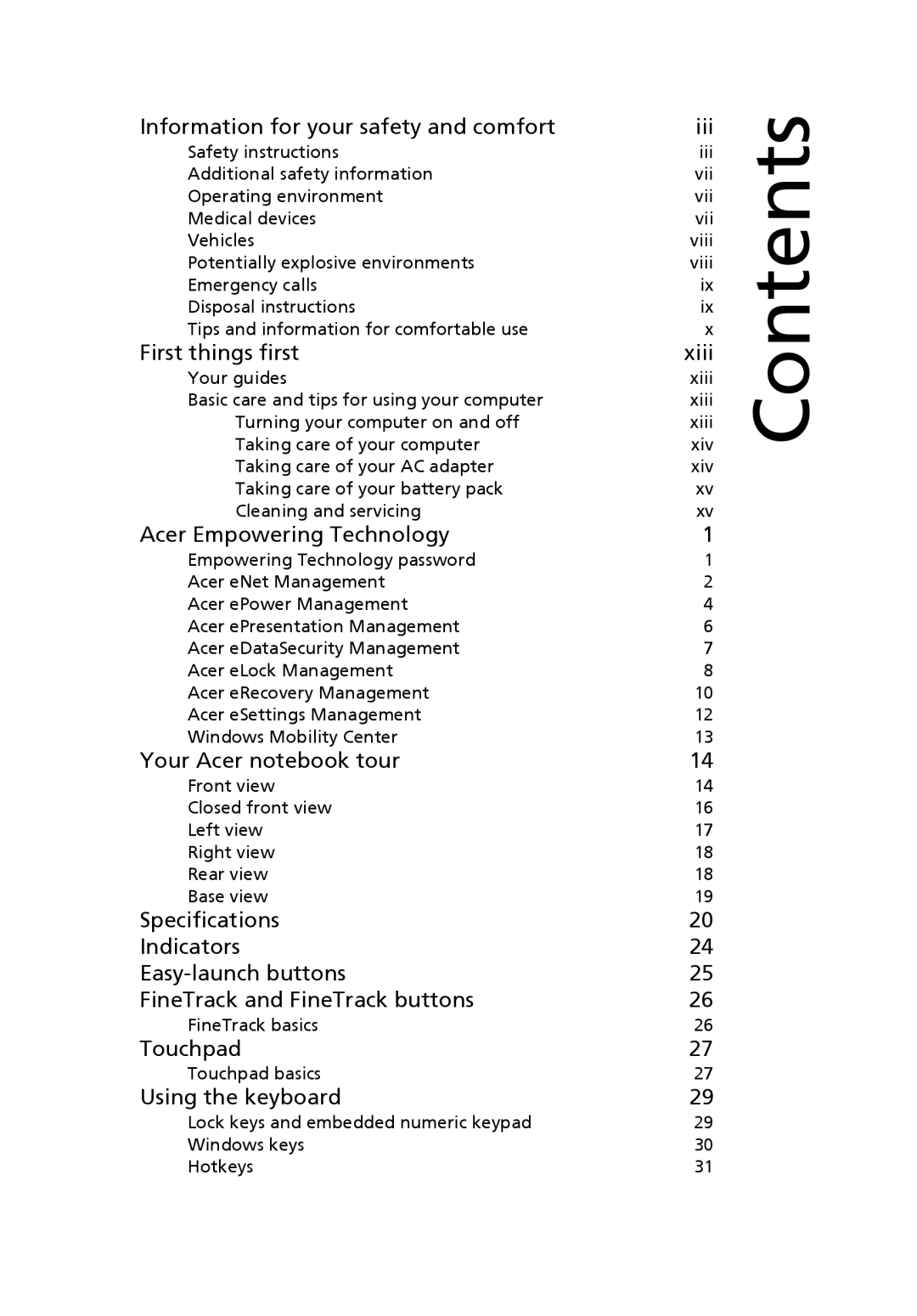 Acer 6492 Series, 6492G manual Contents 