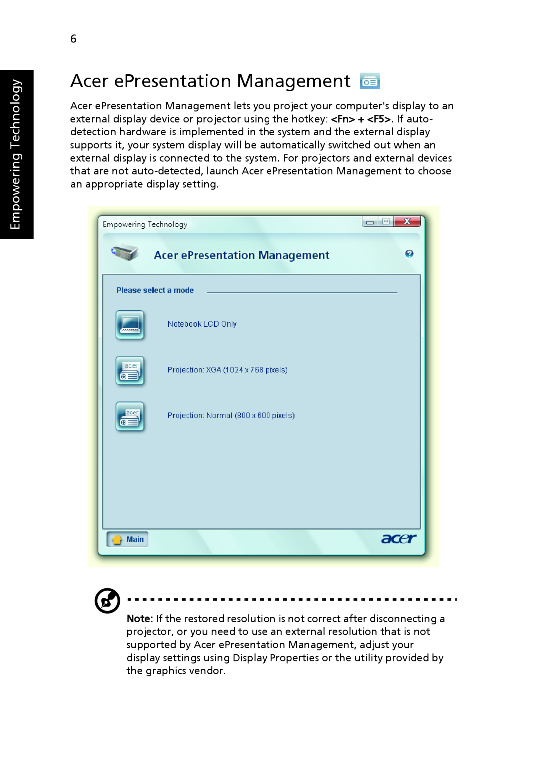 Acer 6492G, 6492 Series manual Acer ePresentation Management, Empowering Technology 