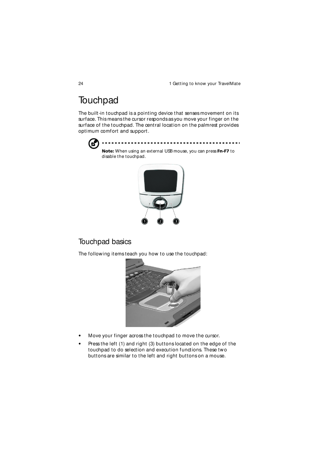 Acer 650 Series manual Touchpad basics 