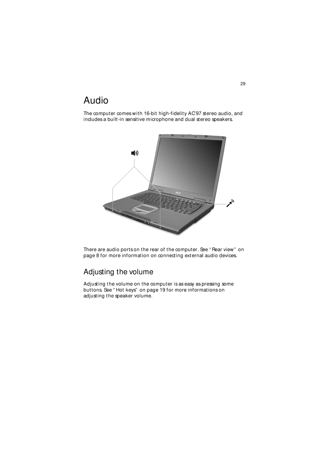 Acer 650 Series manual Audio, Adjusting the volume 