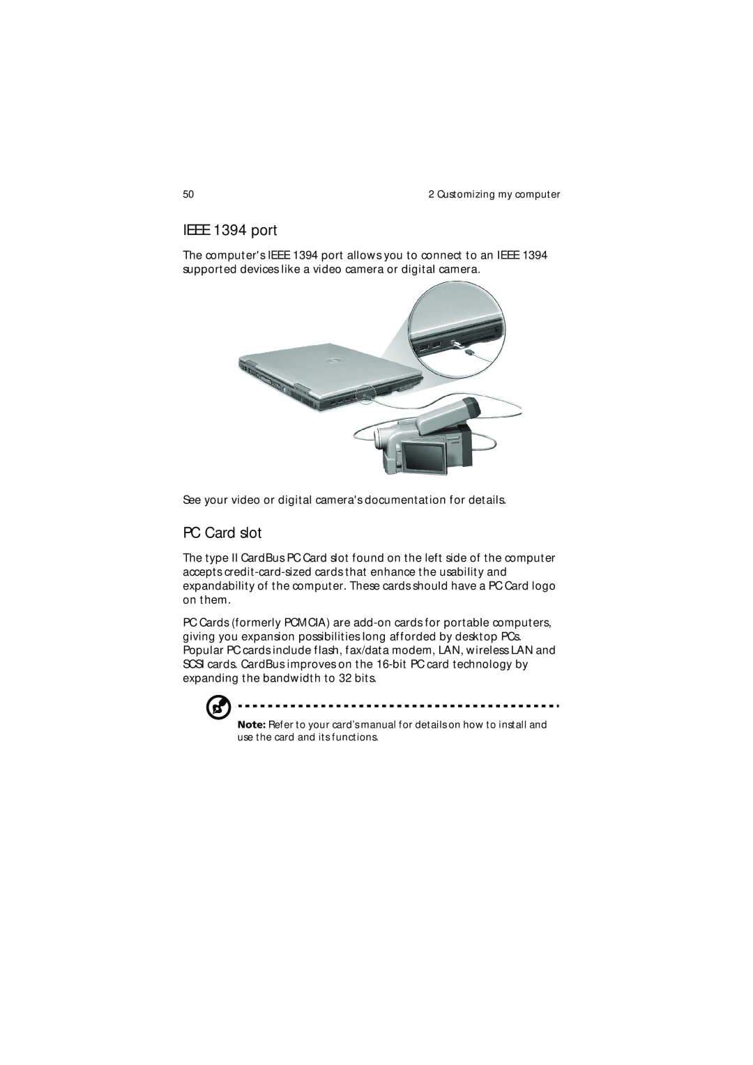 Acer 650 Series manual Ieee 1394 port, PC Card slot 