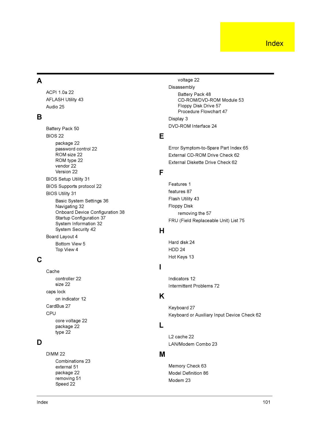 Acer 650 manual Index 