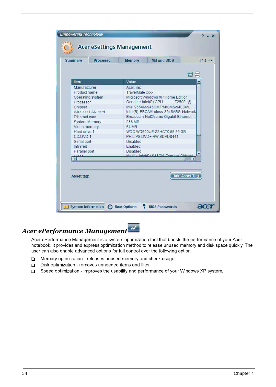 Acer 9520, 6500, 9510 manual Acer ePerformance Management 