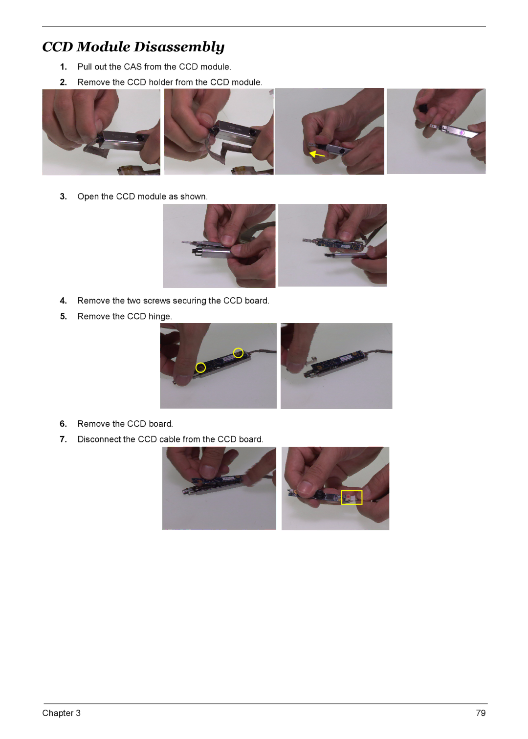 Acer 9520, 6500, 9510 manual CCD Module Disassembly 