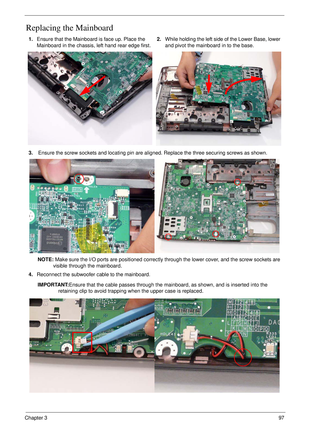 Acer 6530 manual Replacing the Mainboard 