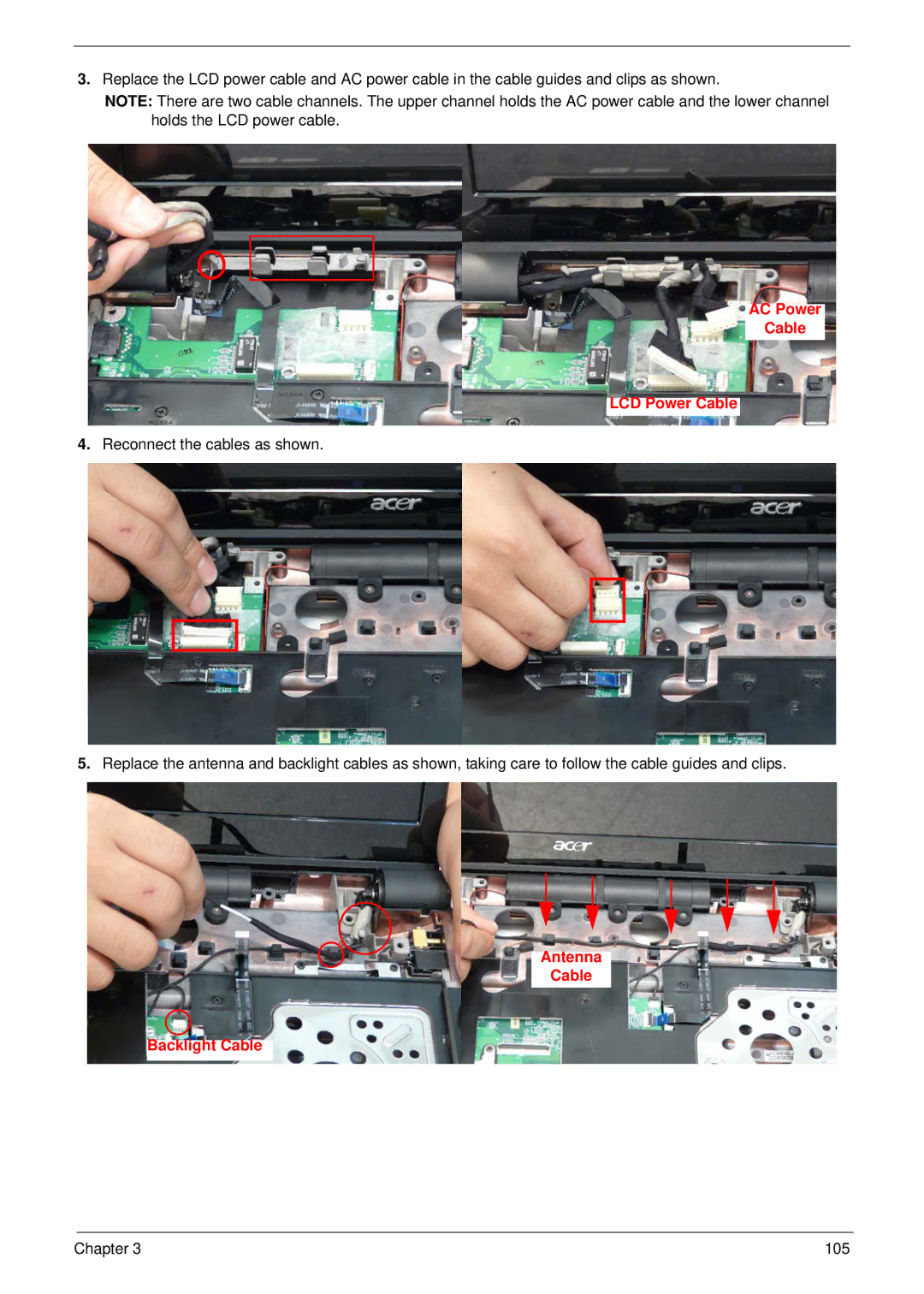 Acer 6530 manual AC Power Cable LCD Power Cable 