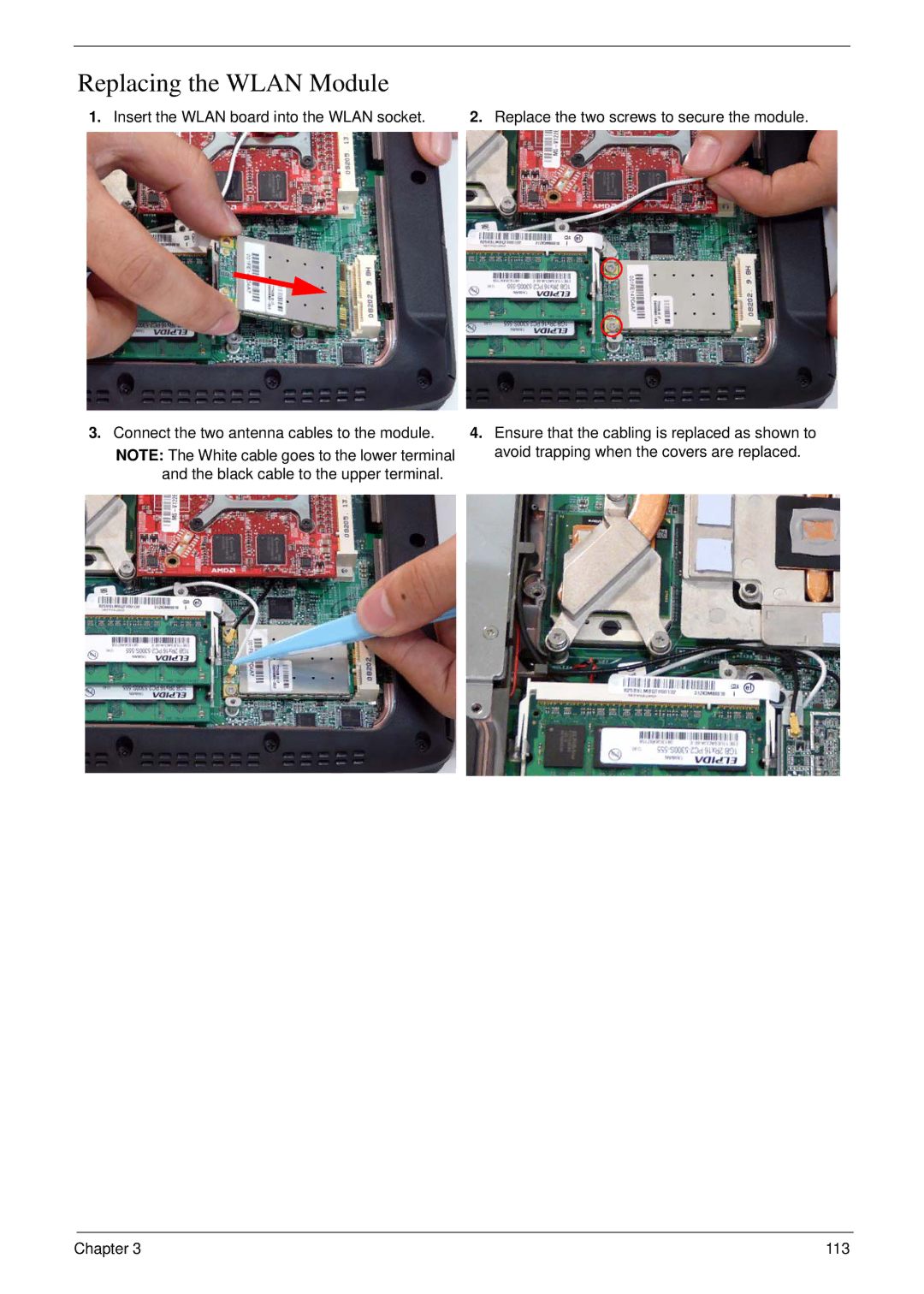 Acer 6530 manual Replacing the Wlan Module 