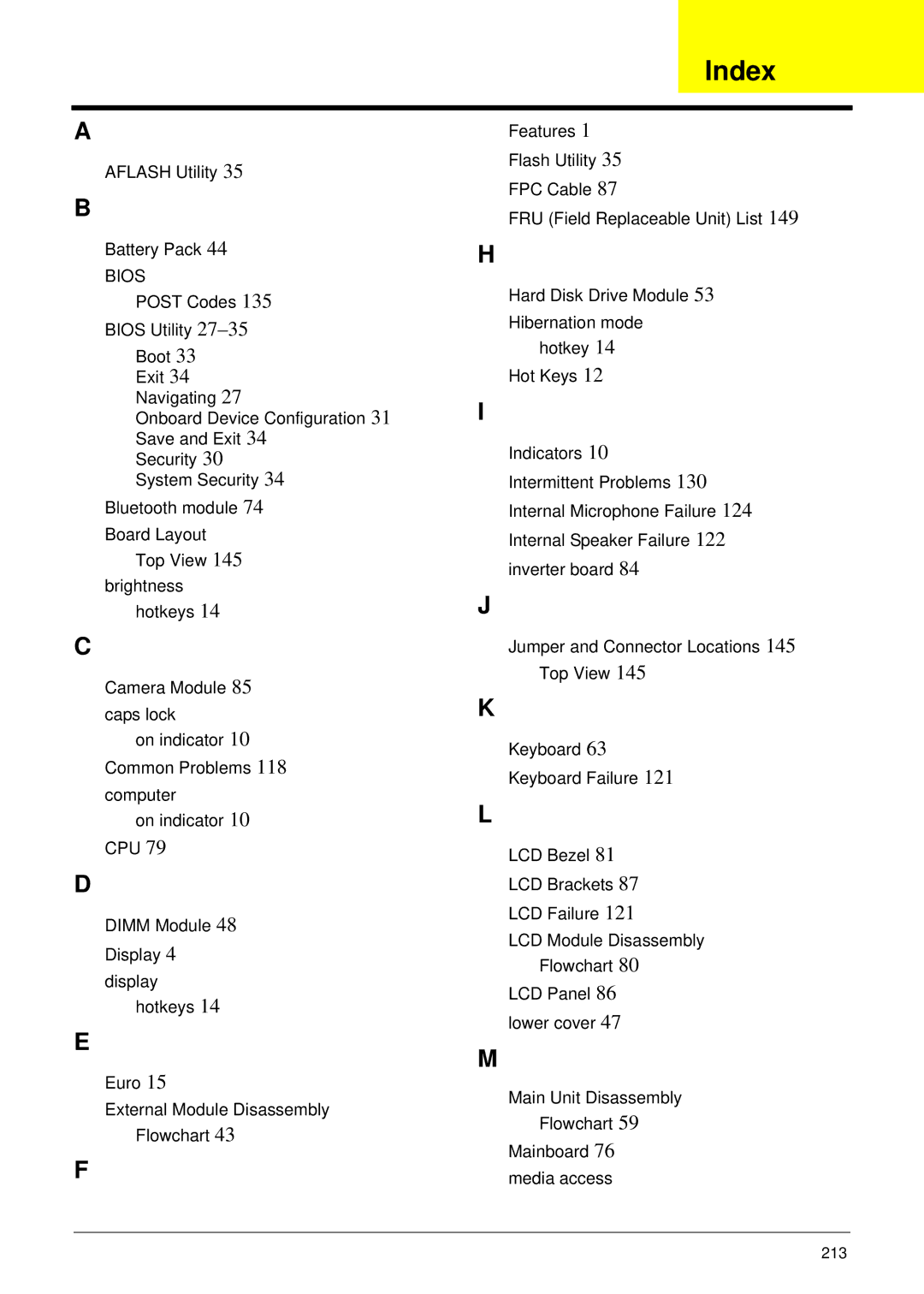 Acer 6530 manual Index 