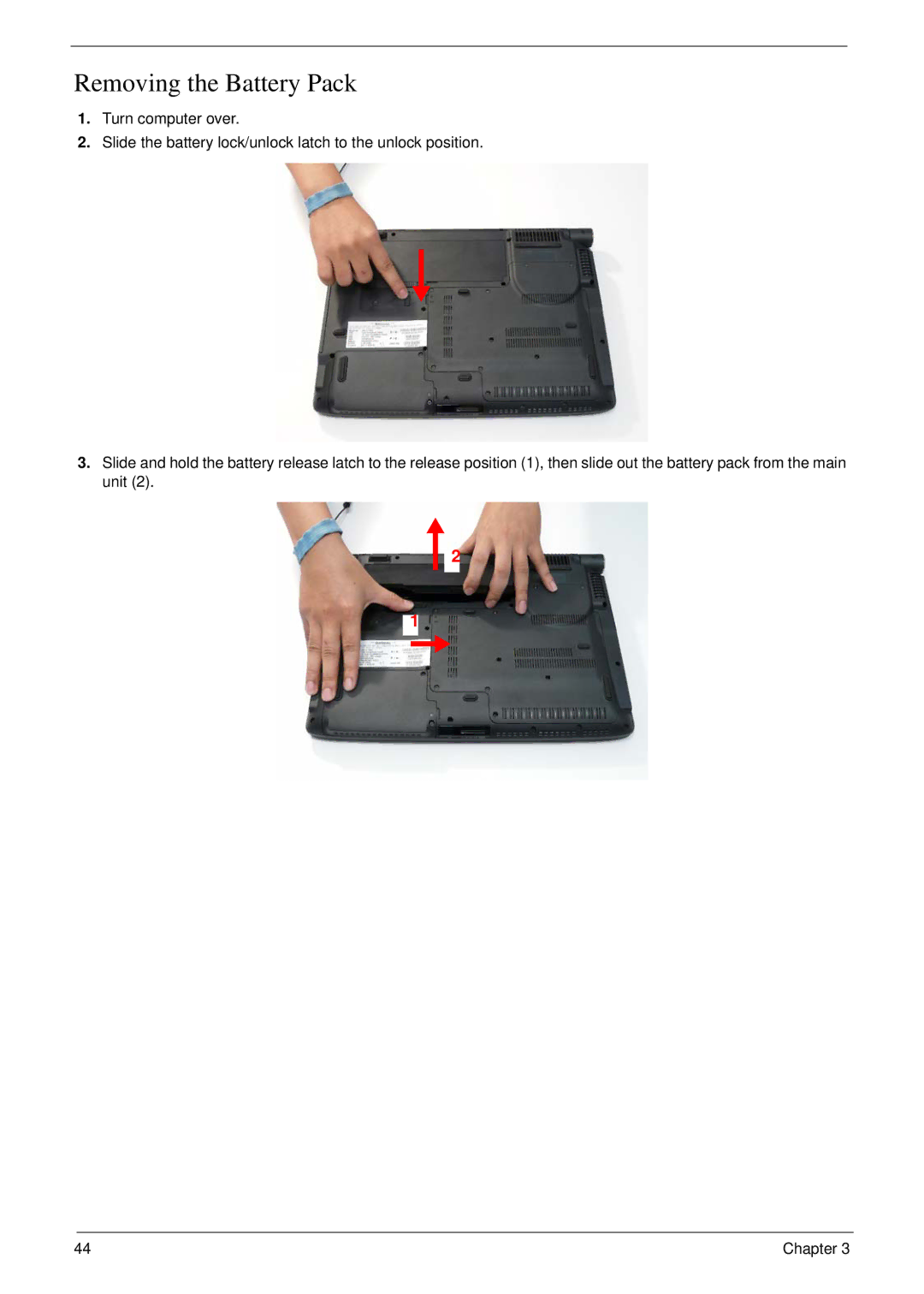 Acer 6530 manual Removing the Battery Pack 