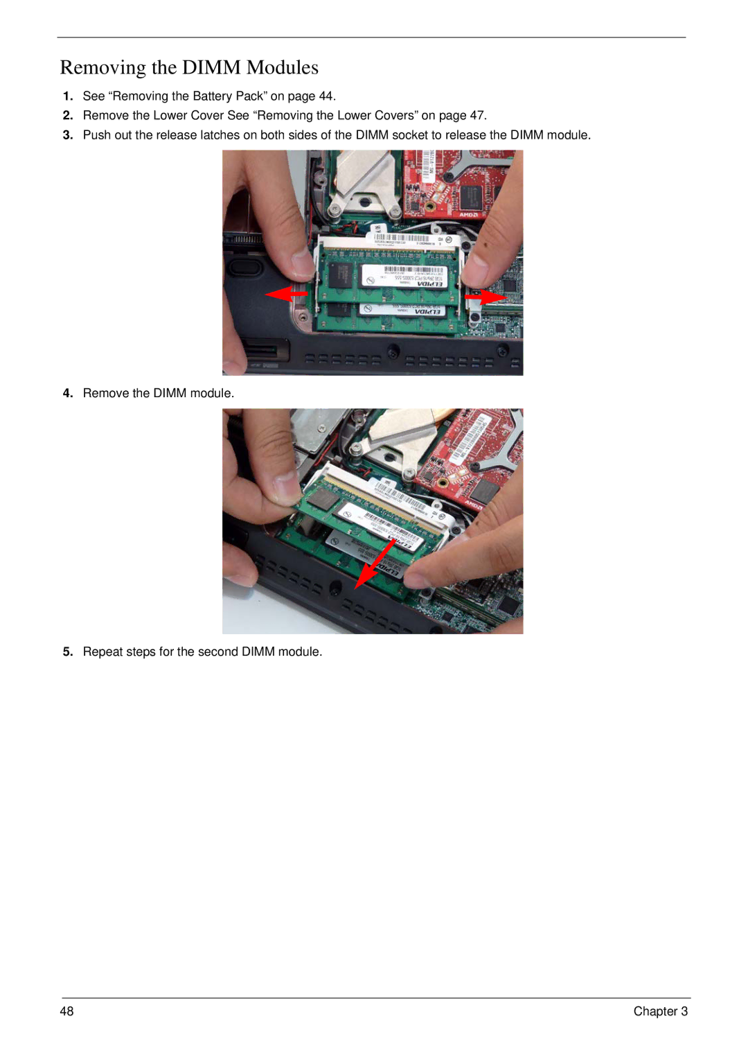 Acer 6530 manual Removing the Dimm Modules 