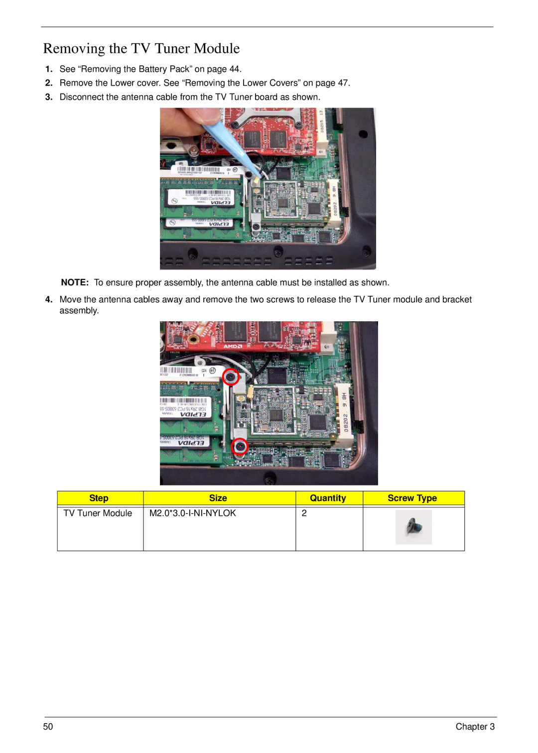 Acer 6530 manual Removing the TV Tuner Module 