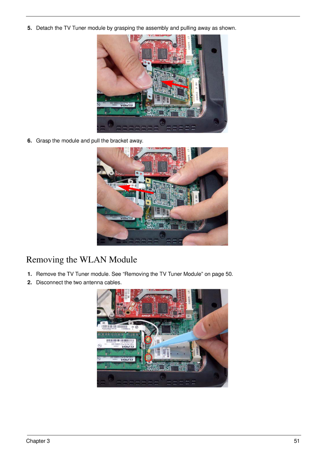 Acer 6530 manual Removing the Wlan Module 