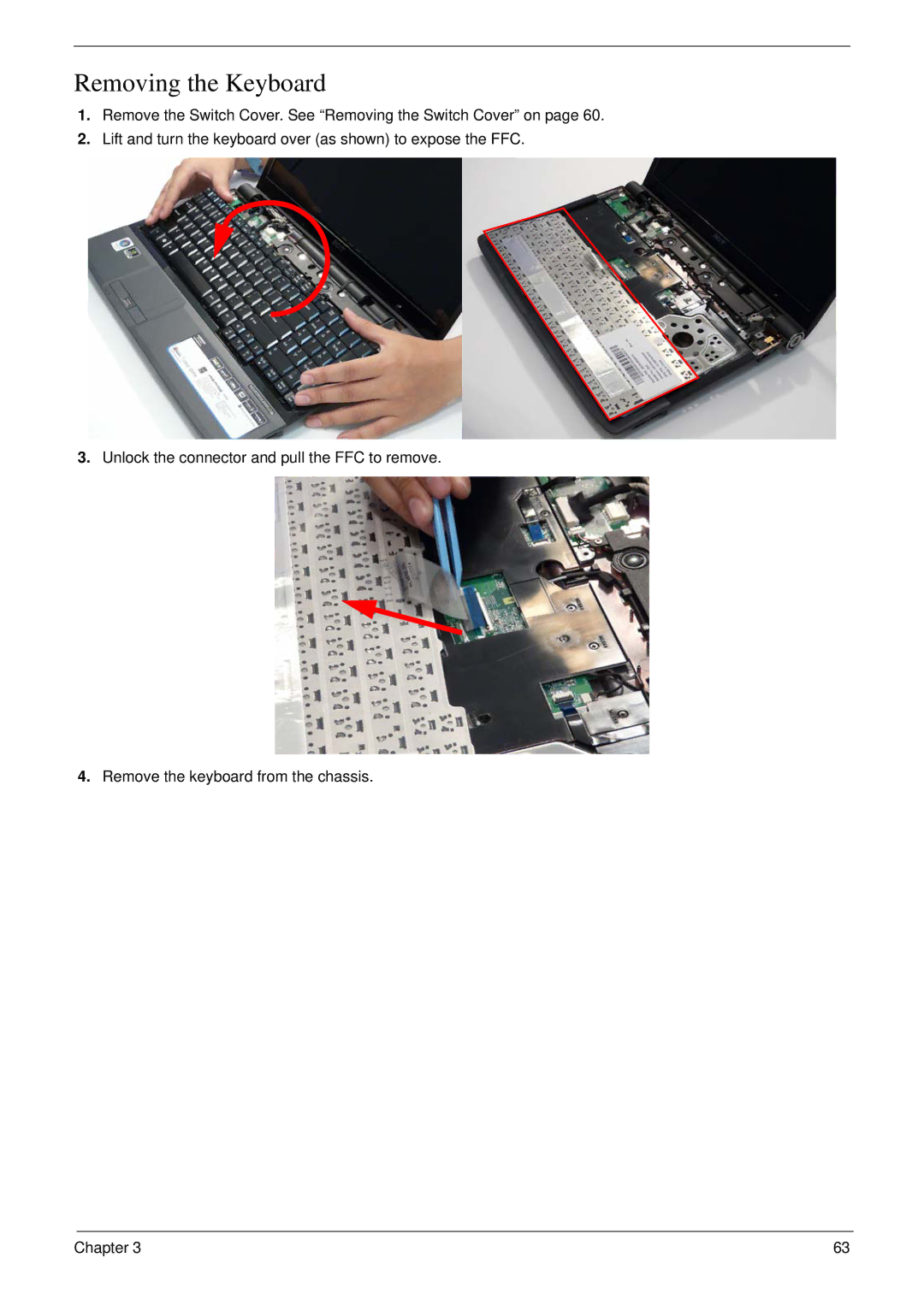 Acer 6530 manual Removing the Keyboard 