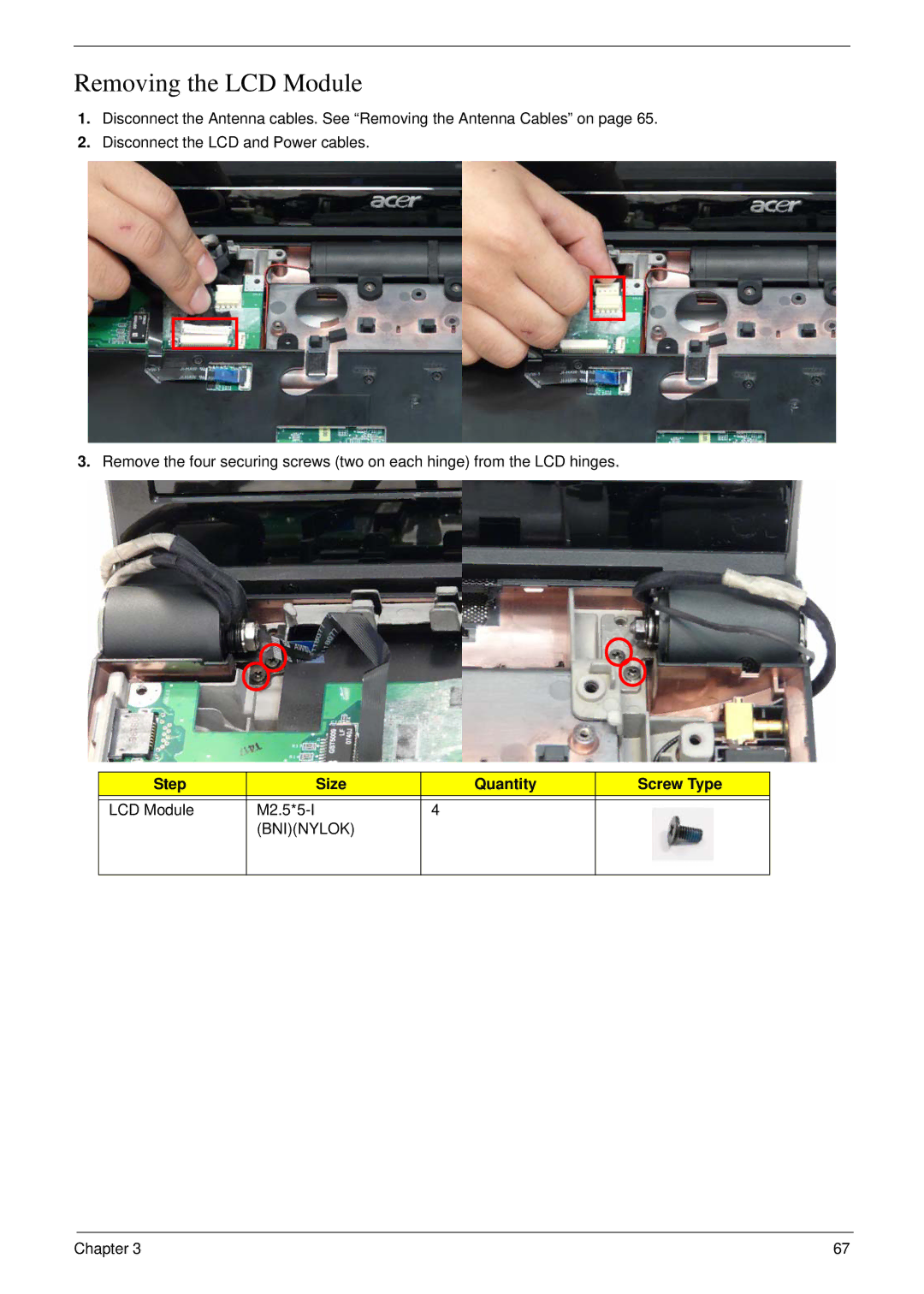 Acer 6530 manual Removing the LCD Module, Bninylok 