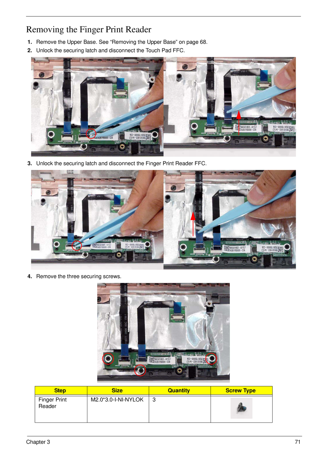 Acer 6530 manual Removing the Finger Print Reader 