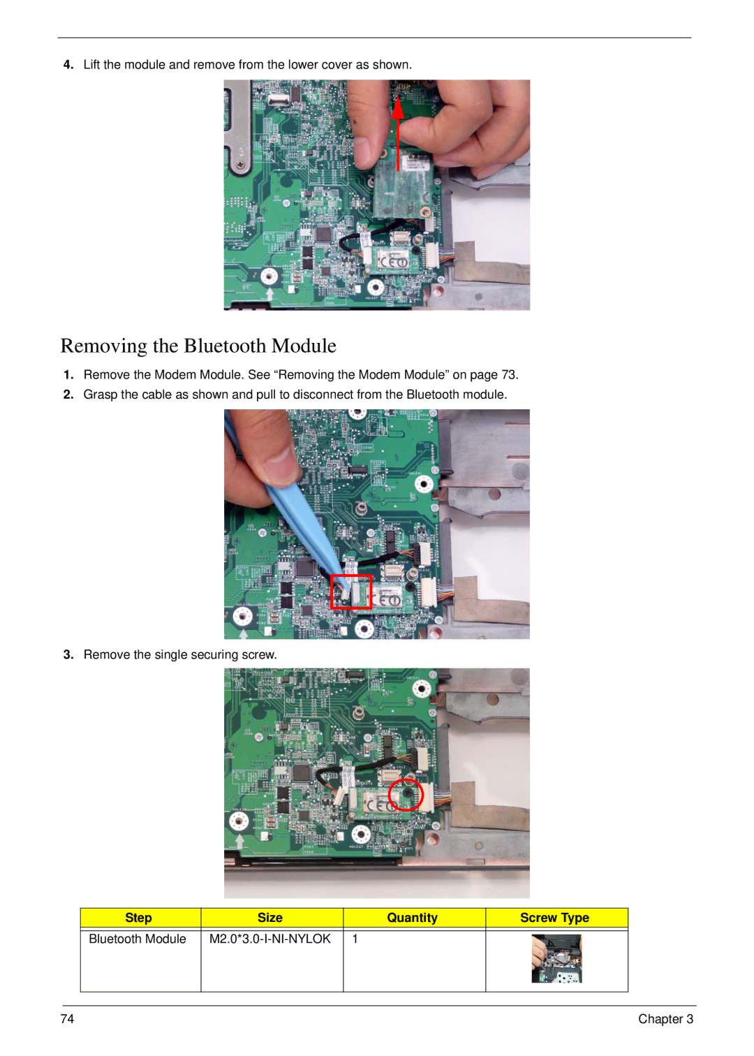 Acer 6530 manual Removing the Bluetooth Module 