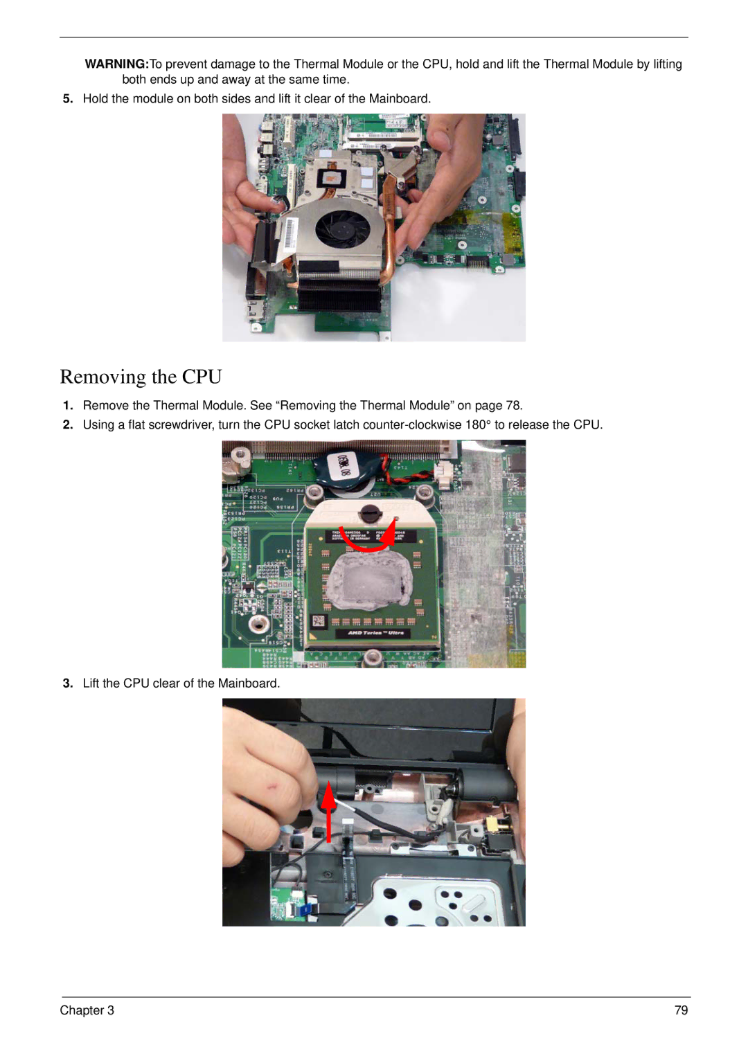 Acer 6530 manual Removing the CPU 