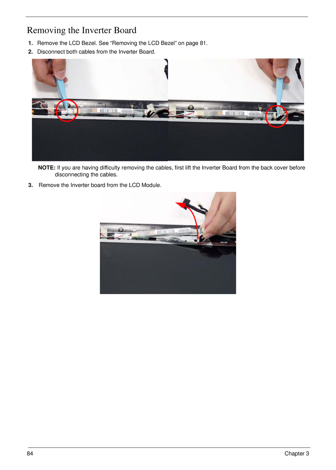 Acer 6530 manual Removing the Inverter Board 