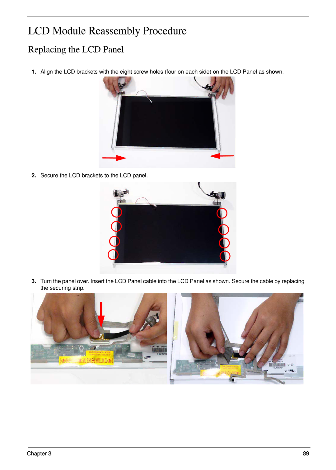 Acer 6530 manual LCD Module Reassembly Procedure, Replacing the LCD Panel 