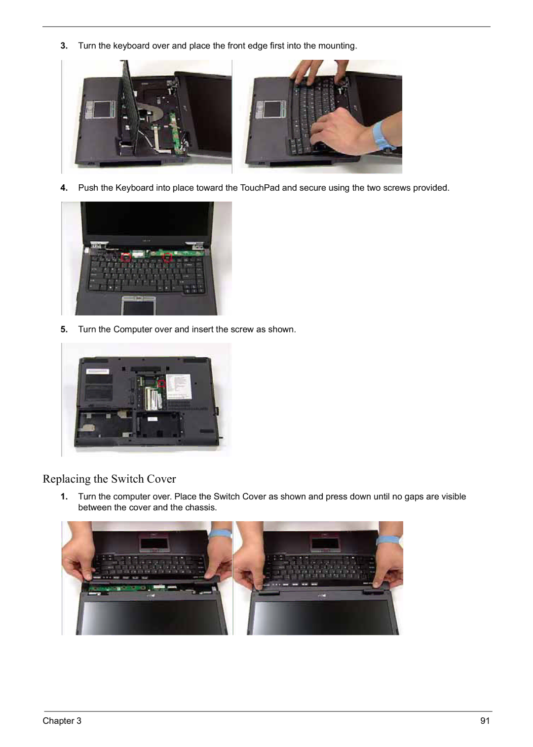 Acer 6592G manual Replacing the Switch Cover 