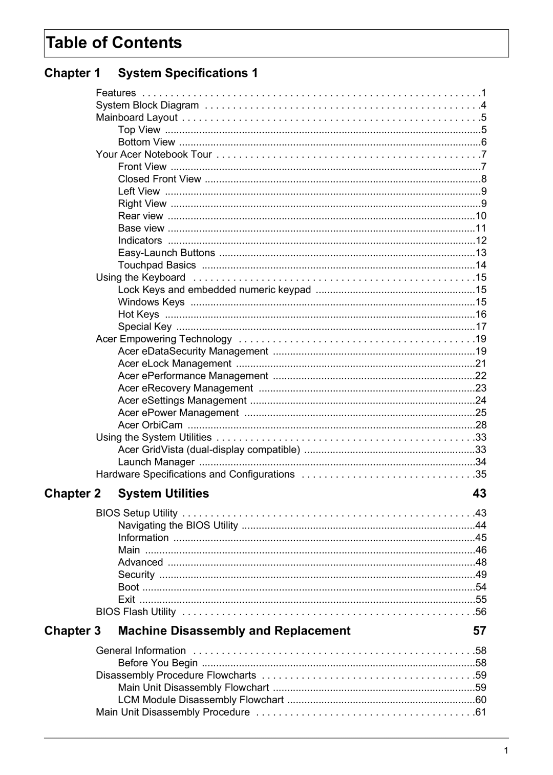 Acer 6592G manual Table of Contents 