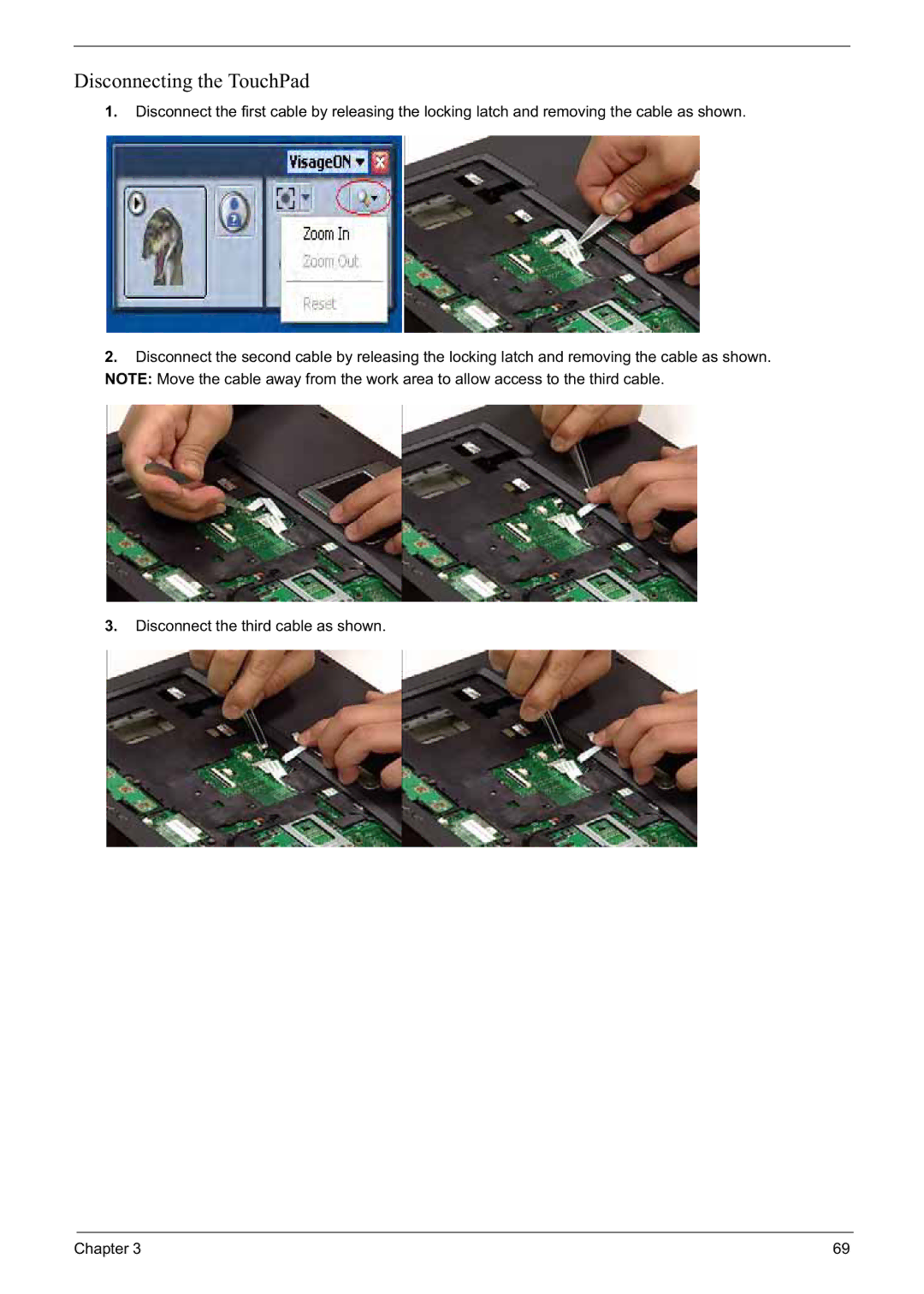 Acer 6592G manual Disconnecting the TouchPad 