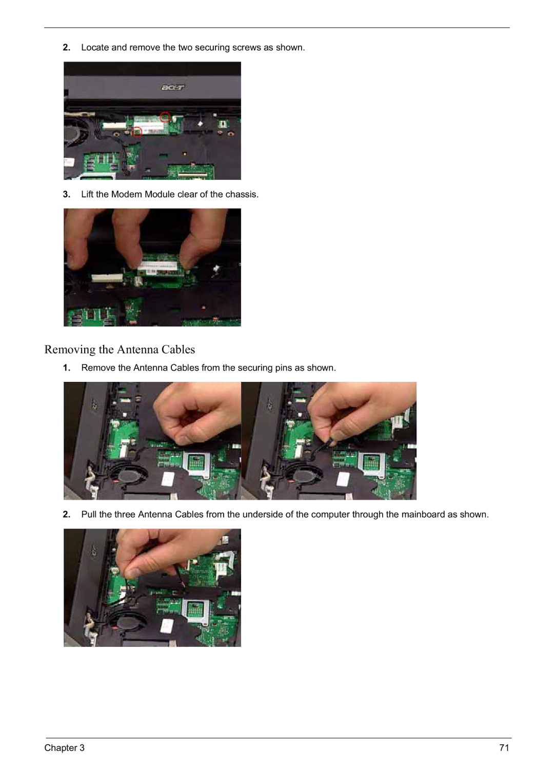 Acer 6592G manual Removing the Antenna Cables 