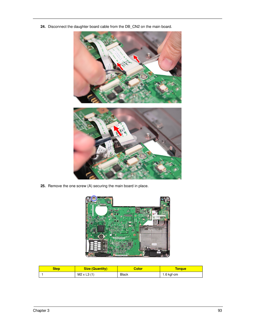 Acer 6593 manual Step Size Quantity Color Torque 